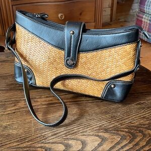 Etienne Aigner Woven Straw and Black Trim Shoulder Bag